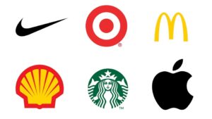 Logos for Nike, Target, McDonalds, Shell Oil, Starbucks and Apple Computer